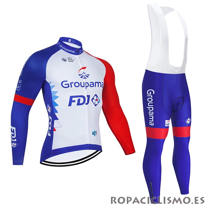 2021 Maillot Groupama-FDJ Tirantes Mangas Largas Azul Blanco Rojo